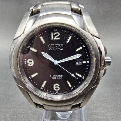Citizen Eco-Drive Watch Men 41mm Black Dial Titanium Date E111-K006368 Runs AB0