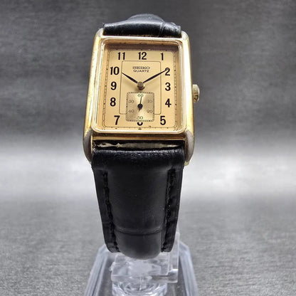 Seiko Tanl Watch Women 17mm Gold Dial Gold Rectangle 2G38-5010 New Battery VTG5