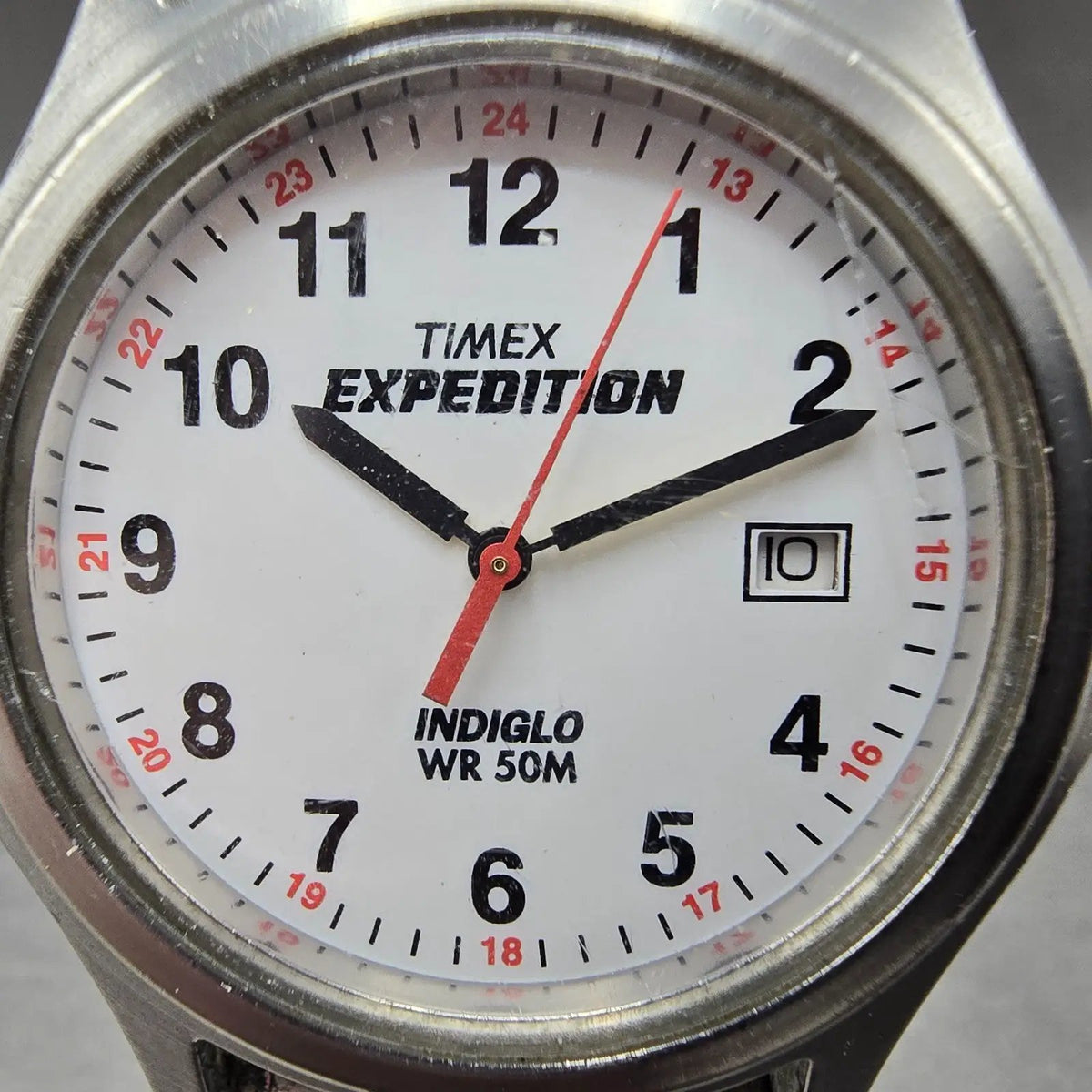 Timex Expedition Watch Men 38mm White Dial Silver Date Round New Battery Indiglo1