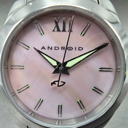 Android Watch Women 32mm Pink MOP Dial Steel Round AD771 New Battery1