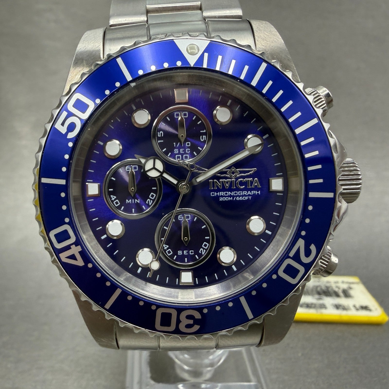 Invitca Pro Diver Chronograph Watch Men 43mm Blue Dial Steel 1769 Round New batt1