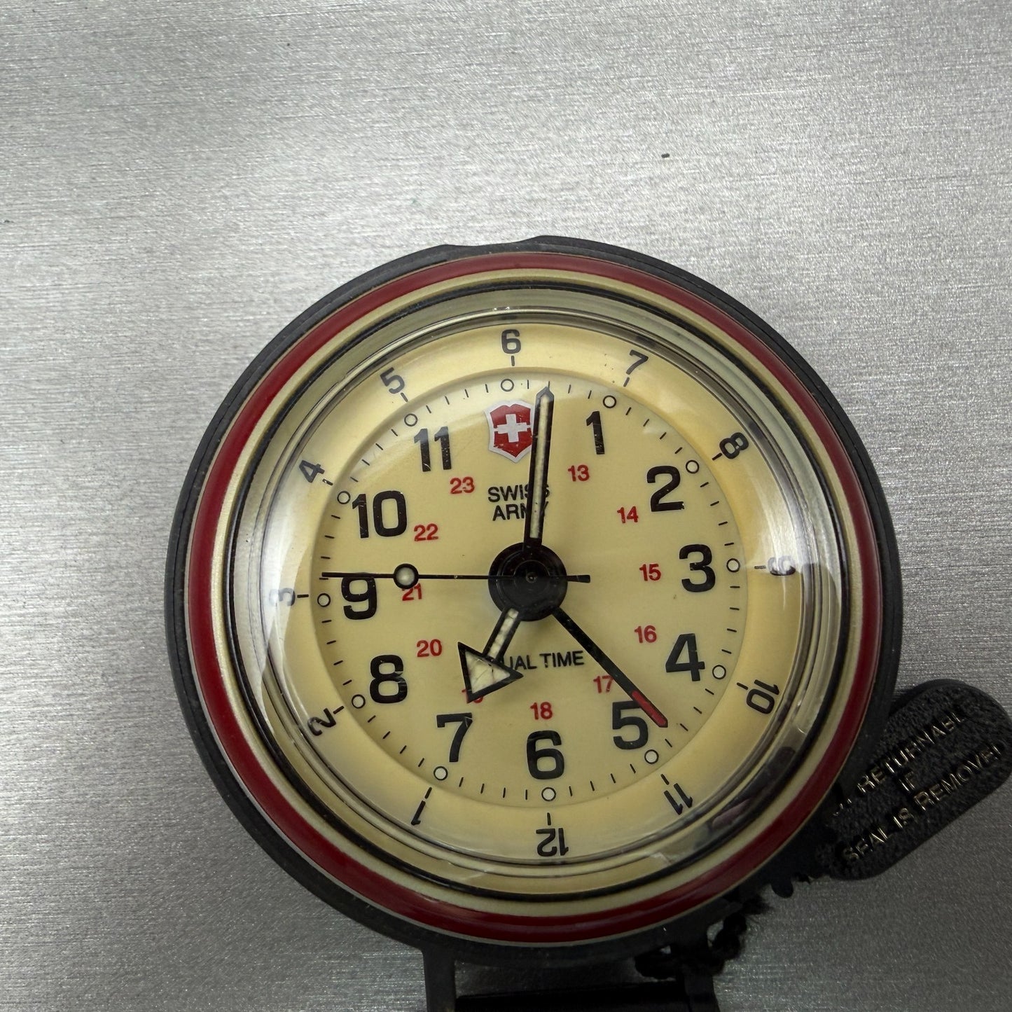 Victorinox Swiss Army Travel Alarm Clock Cream Dial Black Round 65mm PARTS0