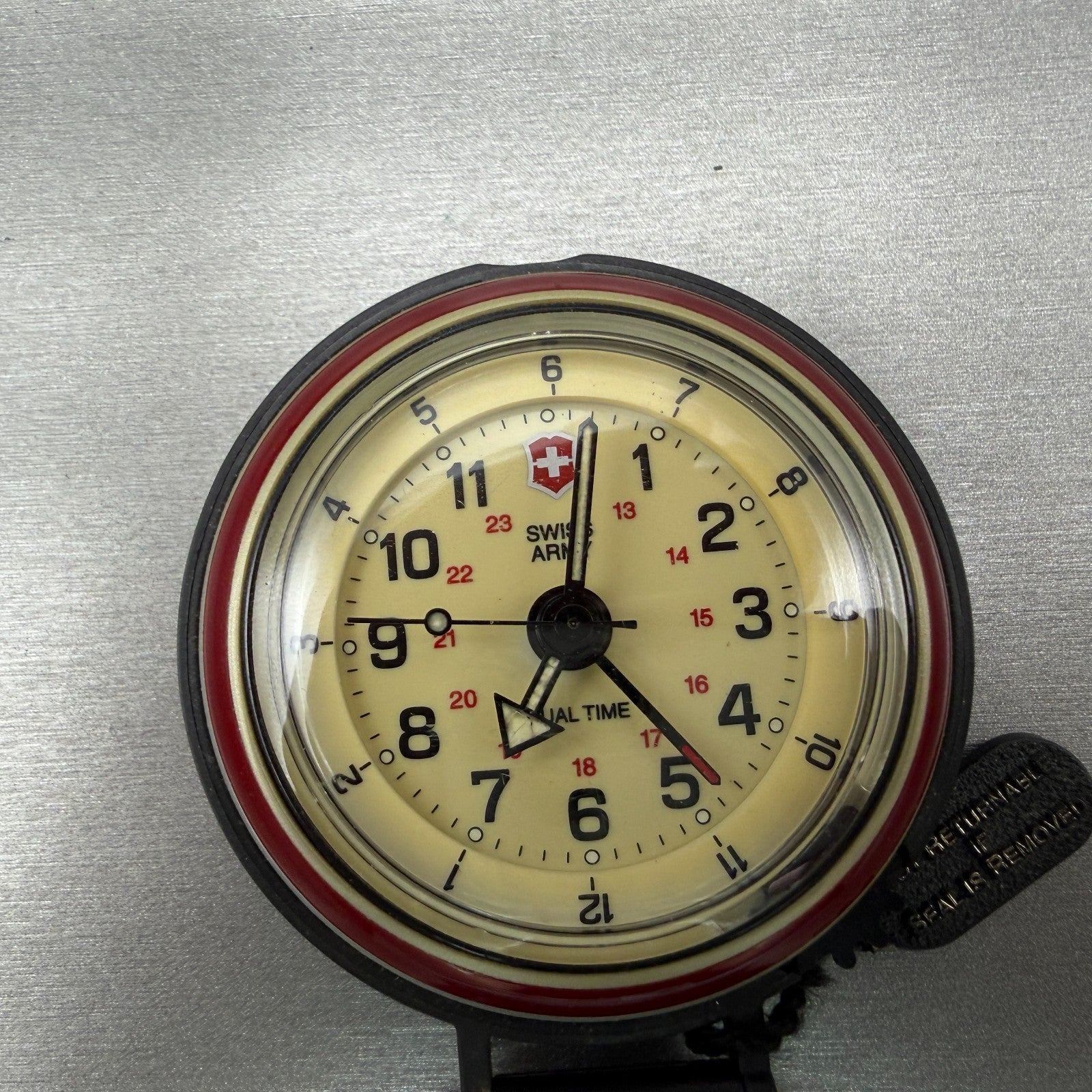 Victorinox Swiss Army Travel Alarm Clock Cream Dial Black Round 65mm PARTS0