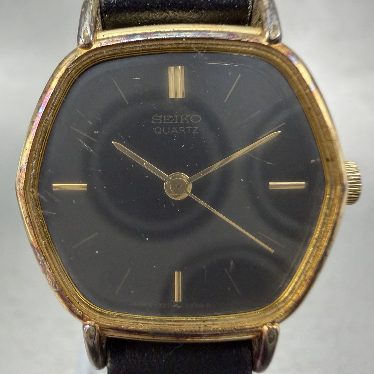Seiko Watch Women 21mm Black Dial Gold Tone Hexagon 12215500 New Battery1