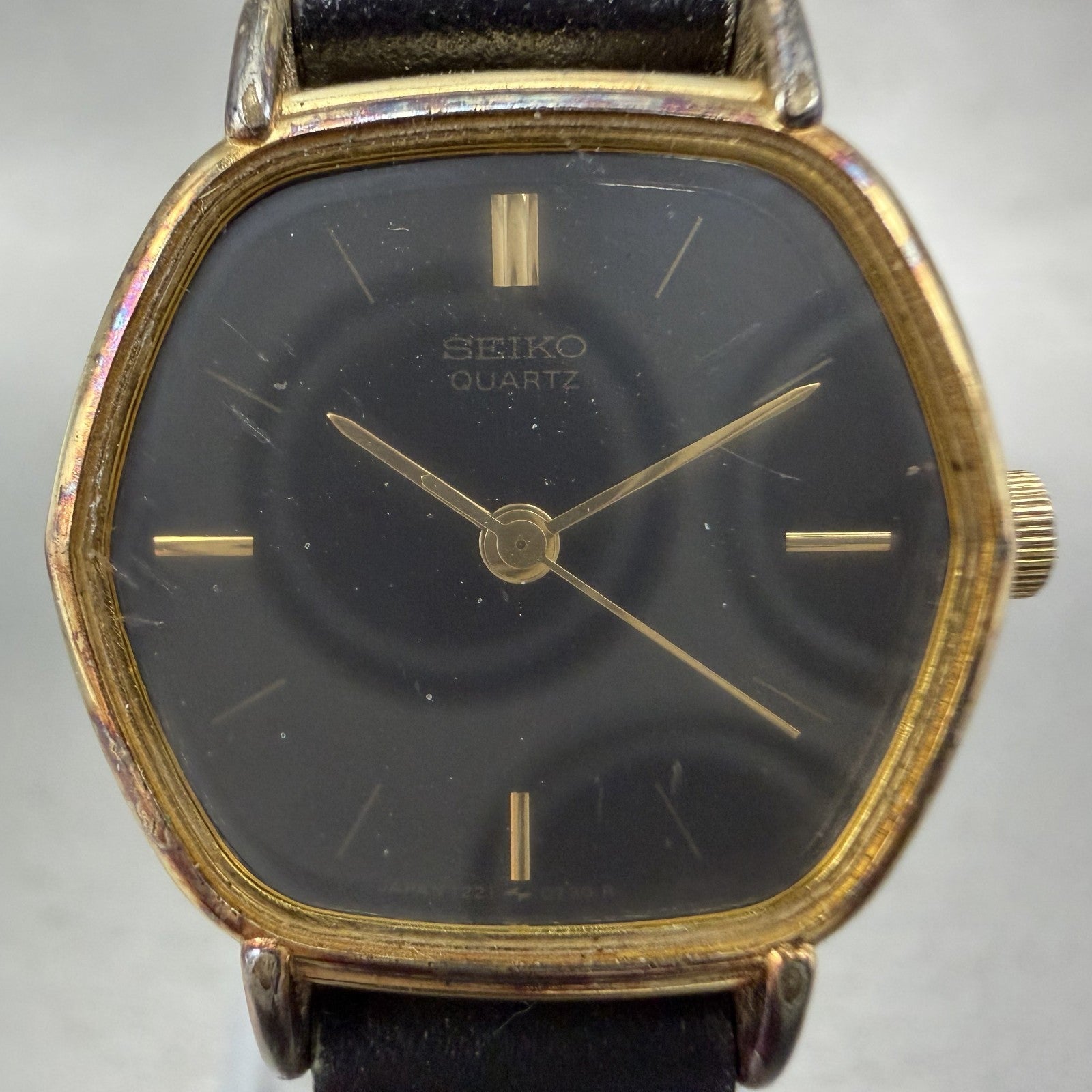 Seiko Watch Women 21mm Black Dial Gold Tone Hexagon 12215500 New Battery1