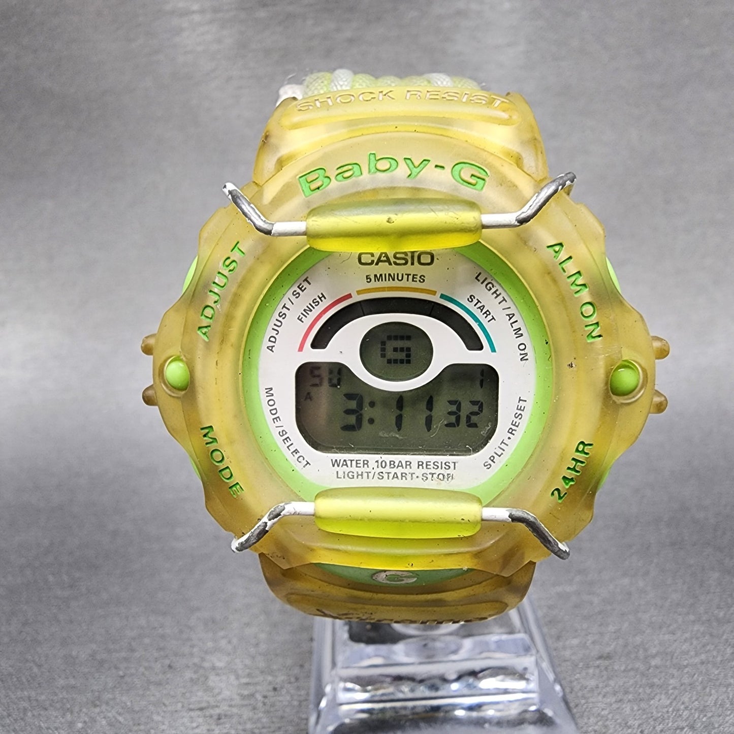 Casio baby G Watch Women 46mm Digital White Dial Clear Case Round BG340 New Batt0