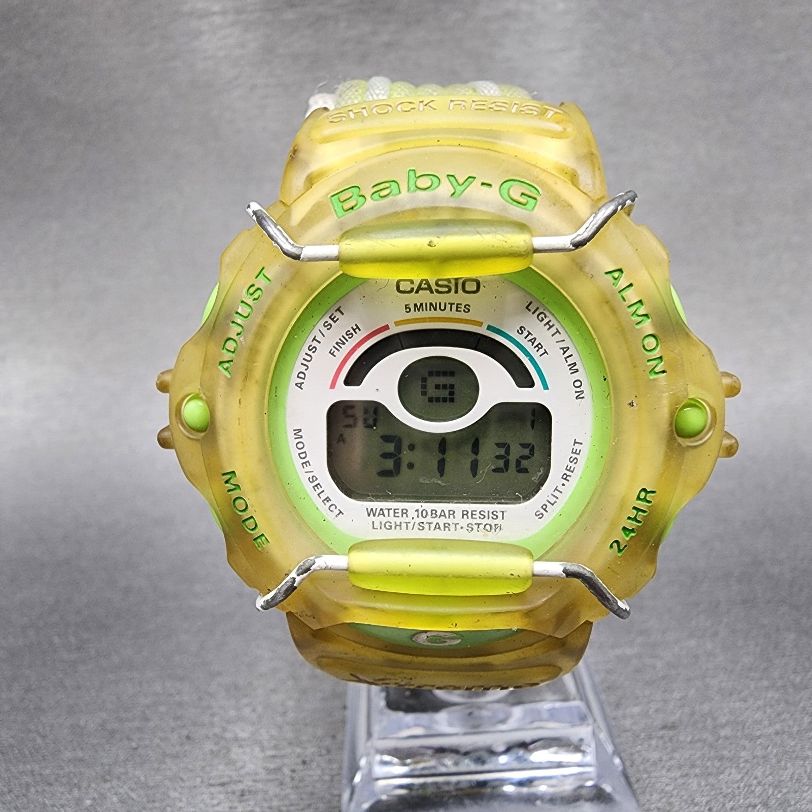 Casio baby G Watch Women 46mm Digital White Dial Clear Case Round BG340 New Batt0