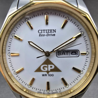 Citizen Eco-Drive Watch Men 37mm White Dial Two Tone Daydate E101-S053439 WorksP1