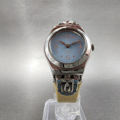 Swatch Indian Treasure Watch Women 25mm Blue Dial Steel Round YSS204 New Batt