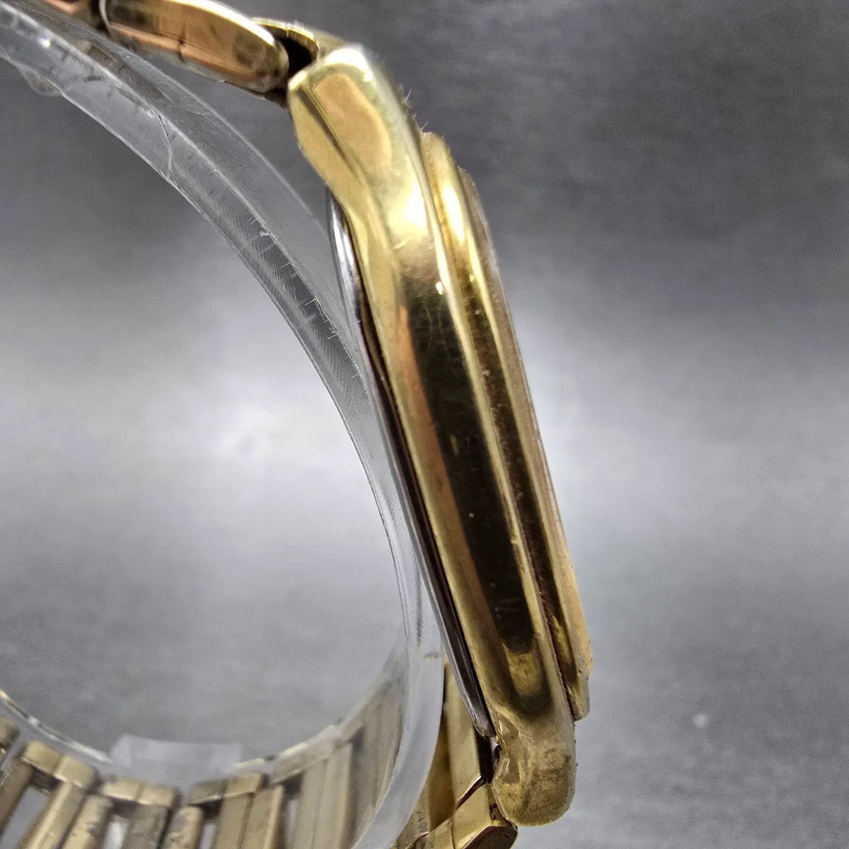 Seiko Tank Watch Men 30mm Gold Dial Gold Tone Rectangle 5y39-5089 PARTS JP4