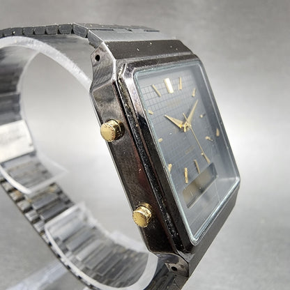 Pulsar Analog Digital Watch Men 29mm Black Dial Black Tone Rectangle READ!!!!!!!