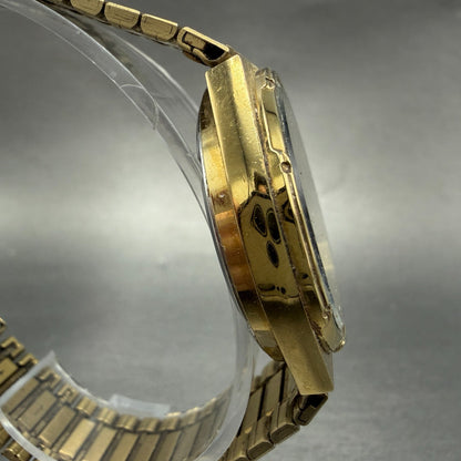 Seiko SQ 100 Watch Men 34mm Champagne Dial Gold Tone Daydate 6923-7059 New Batt3
