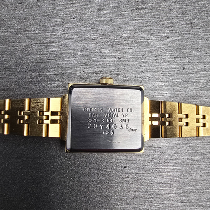 Citizen CQ Watch Women 17mm Gold Dial Gold Tone Rectangle 3220-S16911 New Batt10