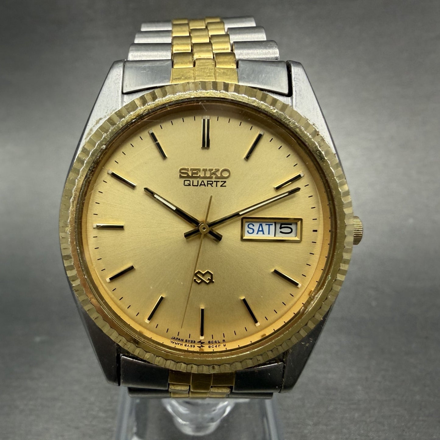 Seiko SQ President Watch Men 36mm Champagne Dial Two Tone Daydate Round  New Bat0