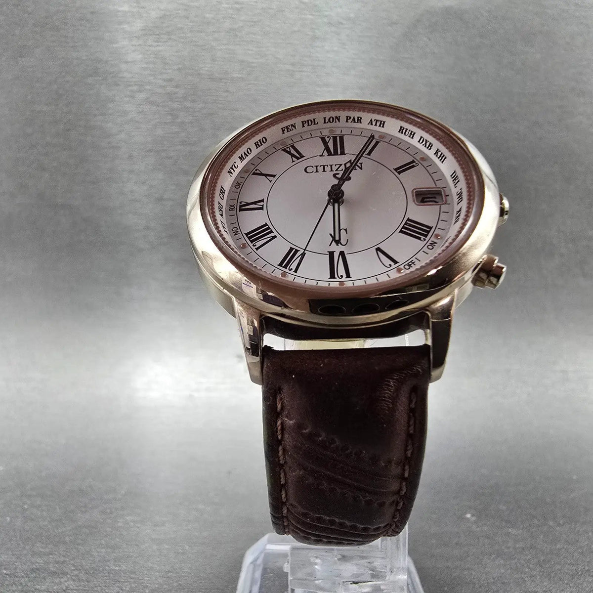 Citizen Eco-drive xC Watch Women 36mm White Dial Rose Gold Date Atomic Works5