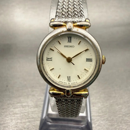 Seiko Watch Women 21mm White Dial Two Tone Round 2P21-0260 Vintage New Battery0