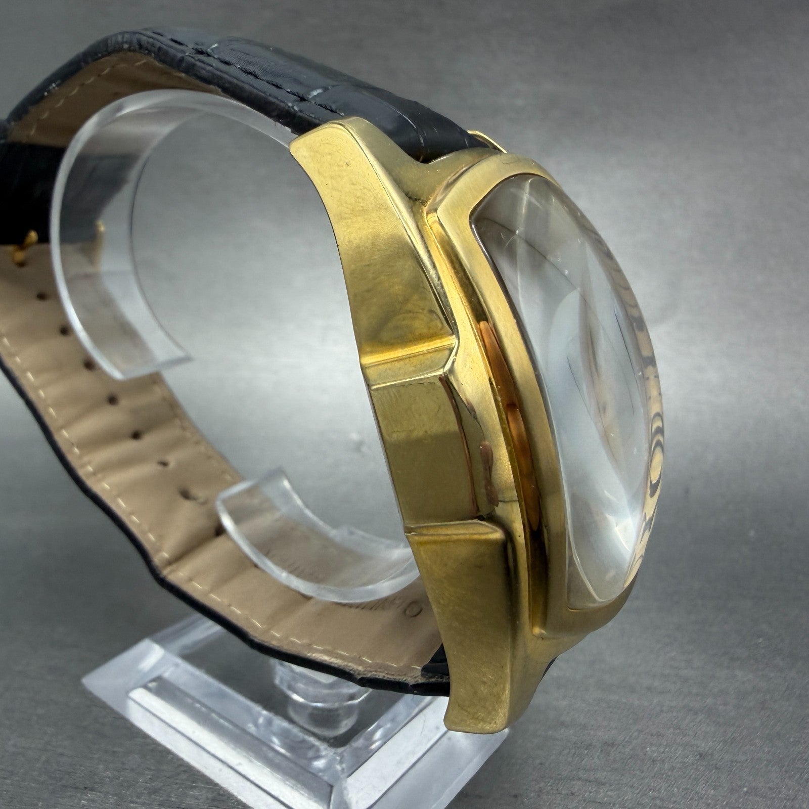 Invicta Lupah Watch Men 47mm Gold Dial Gold Tone Rectangle Daydate New Battery A3