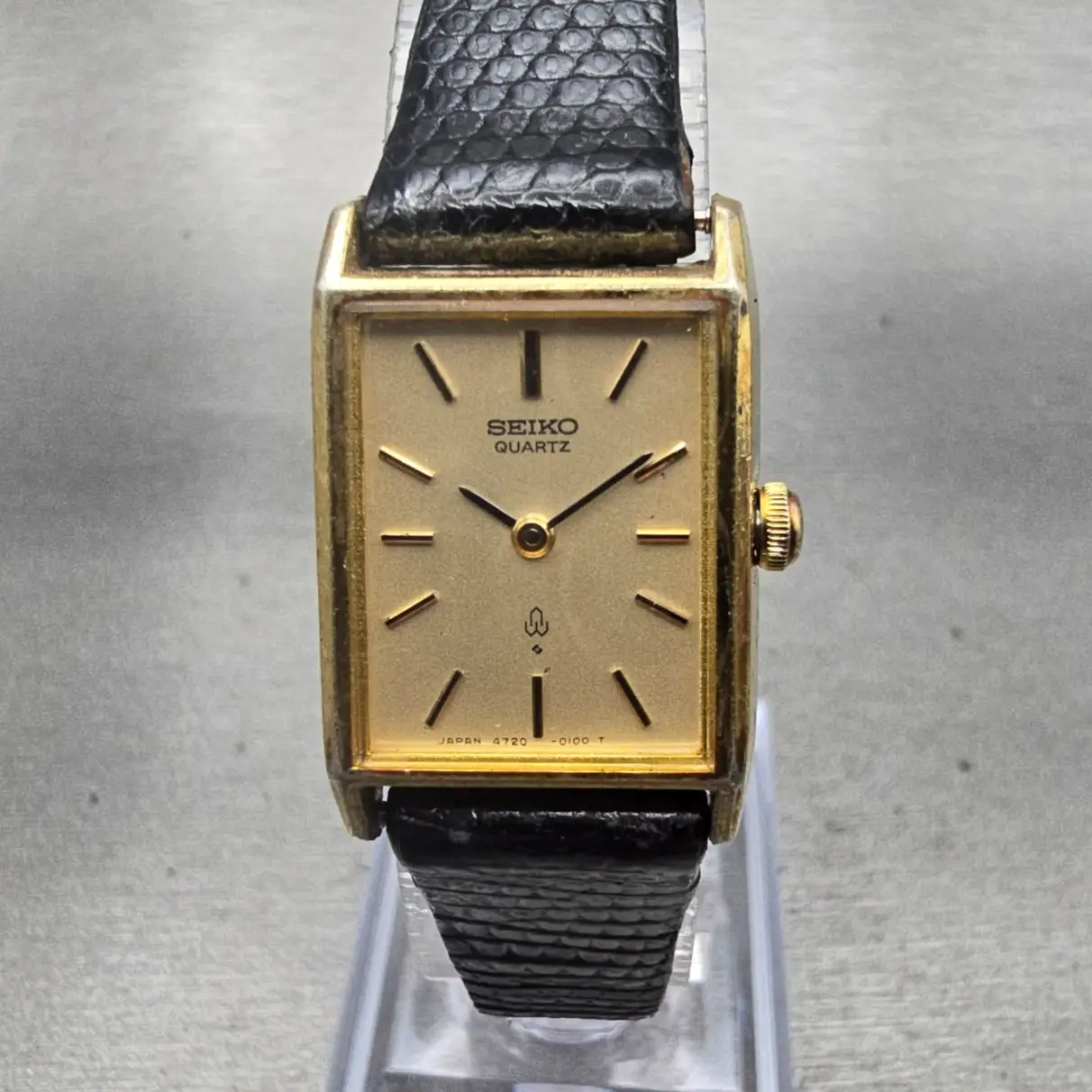 Seiko Watch Women 18mm Gold Dial Gold Tone Rectangle 4720-3020 New Battery VTG0