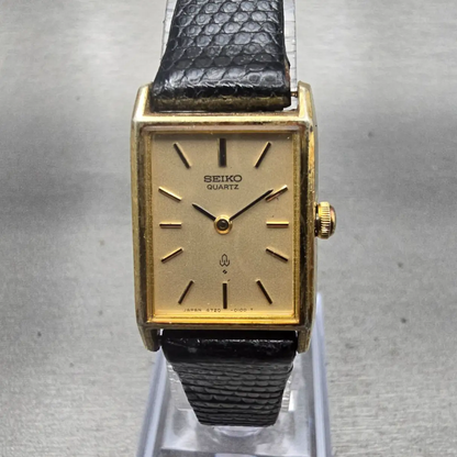 Seiko Watch Women 18mm Gold Dial Gold Tone Rectangle 4720-3020 New Battery VTG0