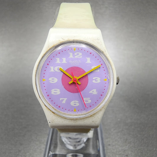 Swatch Paint By Numbers Watch Women 25mm Purple Dial White Tone Round New batt