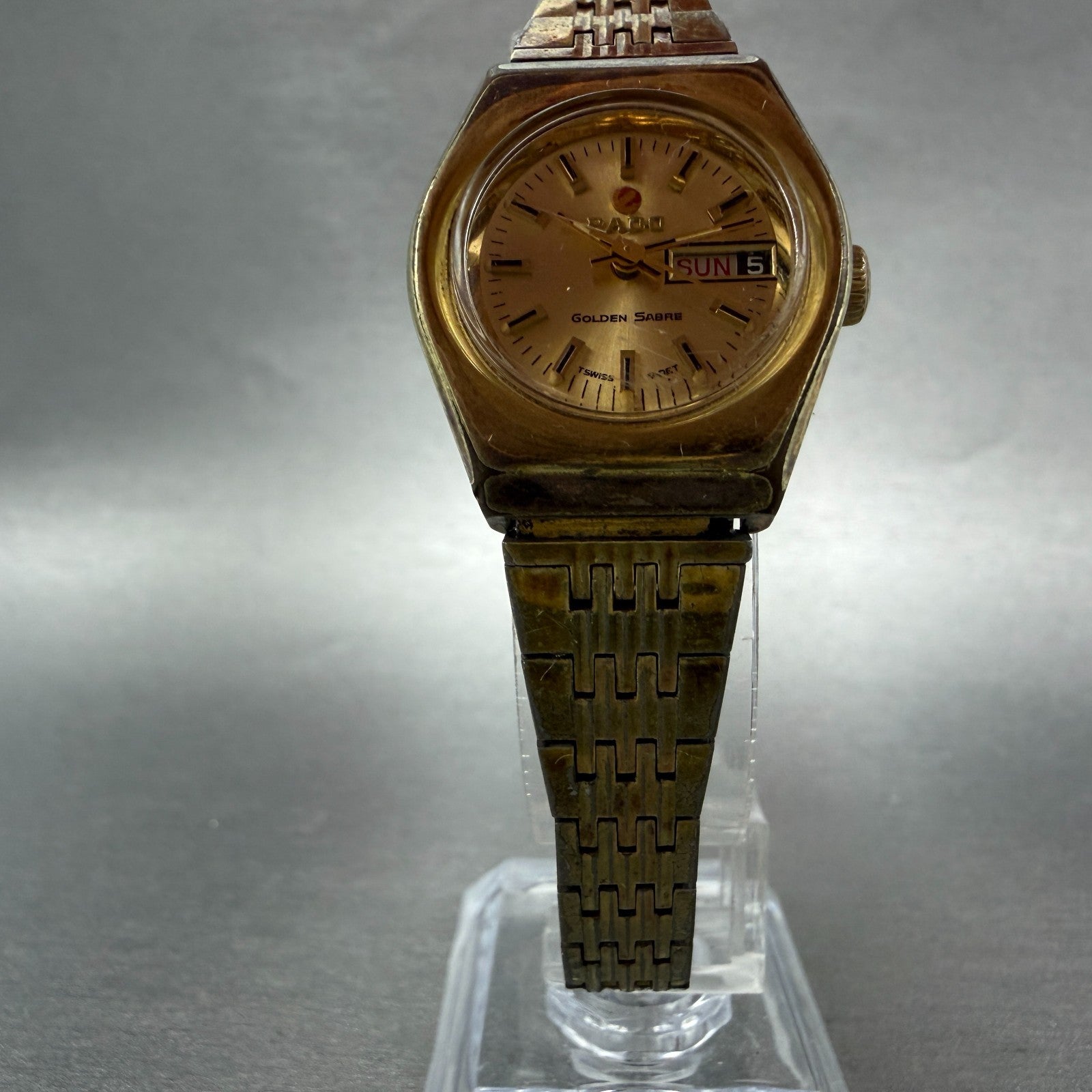Rado Golden Sabre Watch Women 24mm Gold Dial Gold Tone Daydate Round Runs VTG5