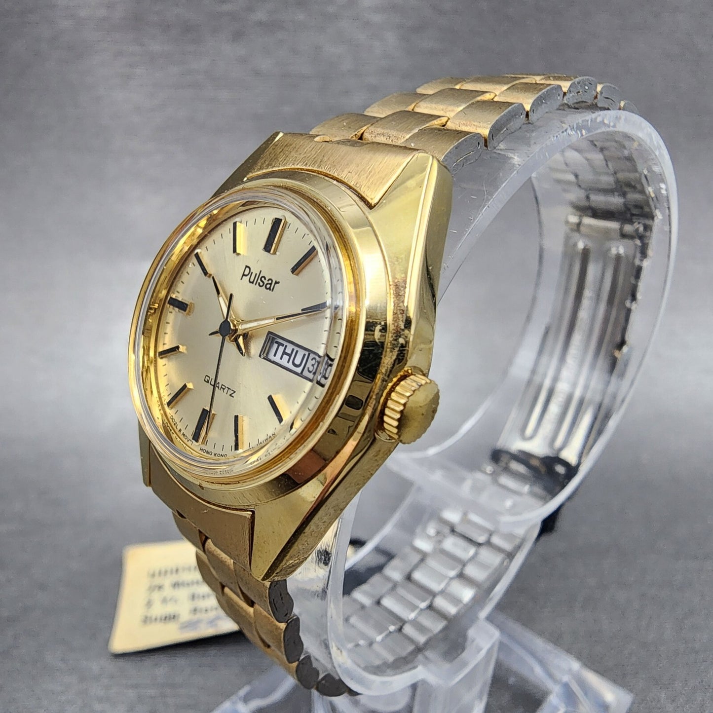 Pulsar President Watch Women 24mm Gold Dial Gold Tone Daydate Round NewBat NOS A3
