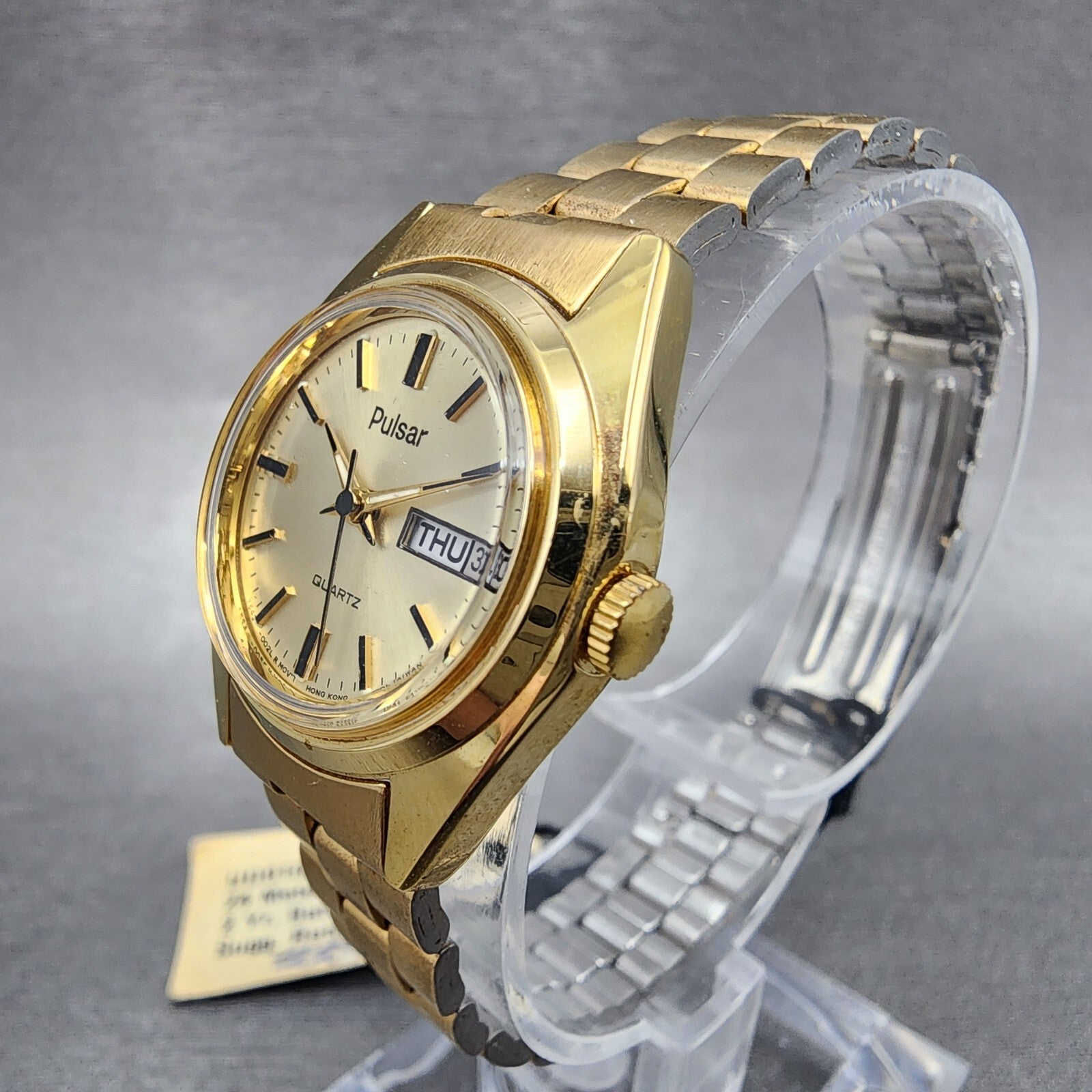 Pulsar President Watch Women 24mm Gold Dial Gold Tone Daydate Round NewBat NOS A3