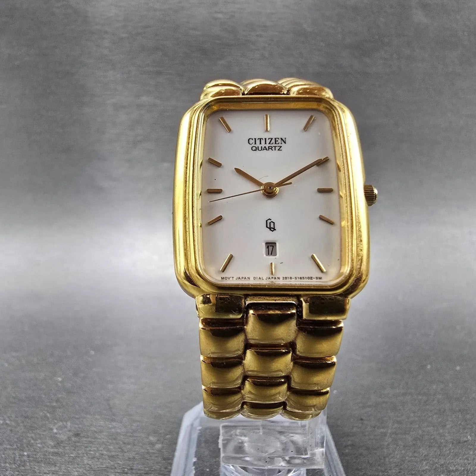 Citizen CQ Tank Watch Men 25mm White Dial Gold Tone Date 2818-S02953 New Battery5