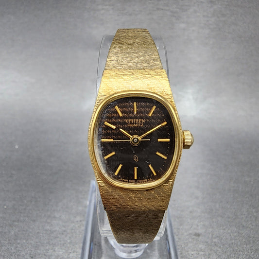 Citizen CQ Watch Women 17mm Brown Dial Gold Tone Oval 4102401 New Battery0