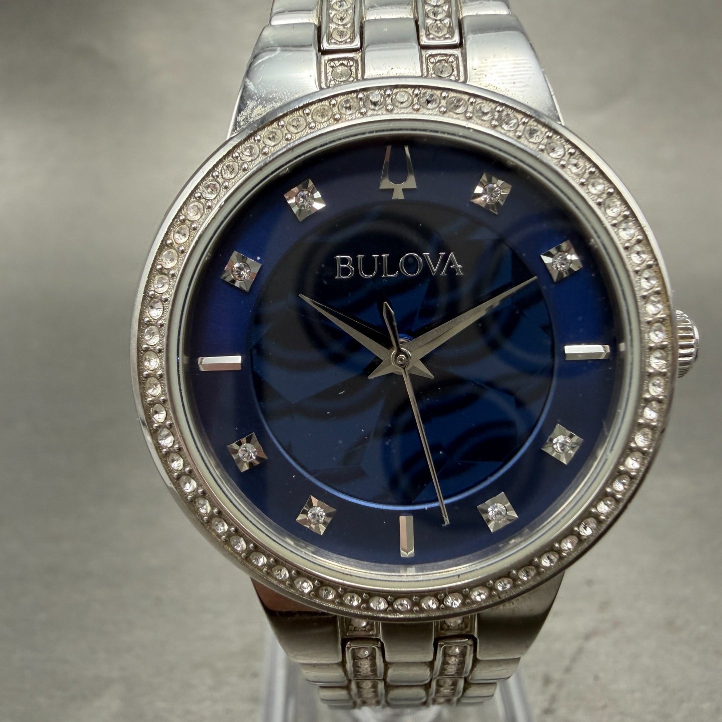 Bulova Watch Women 33mm Blue Dial Silver Tone Round 96L276 New Battery Crystals0