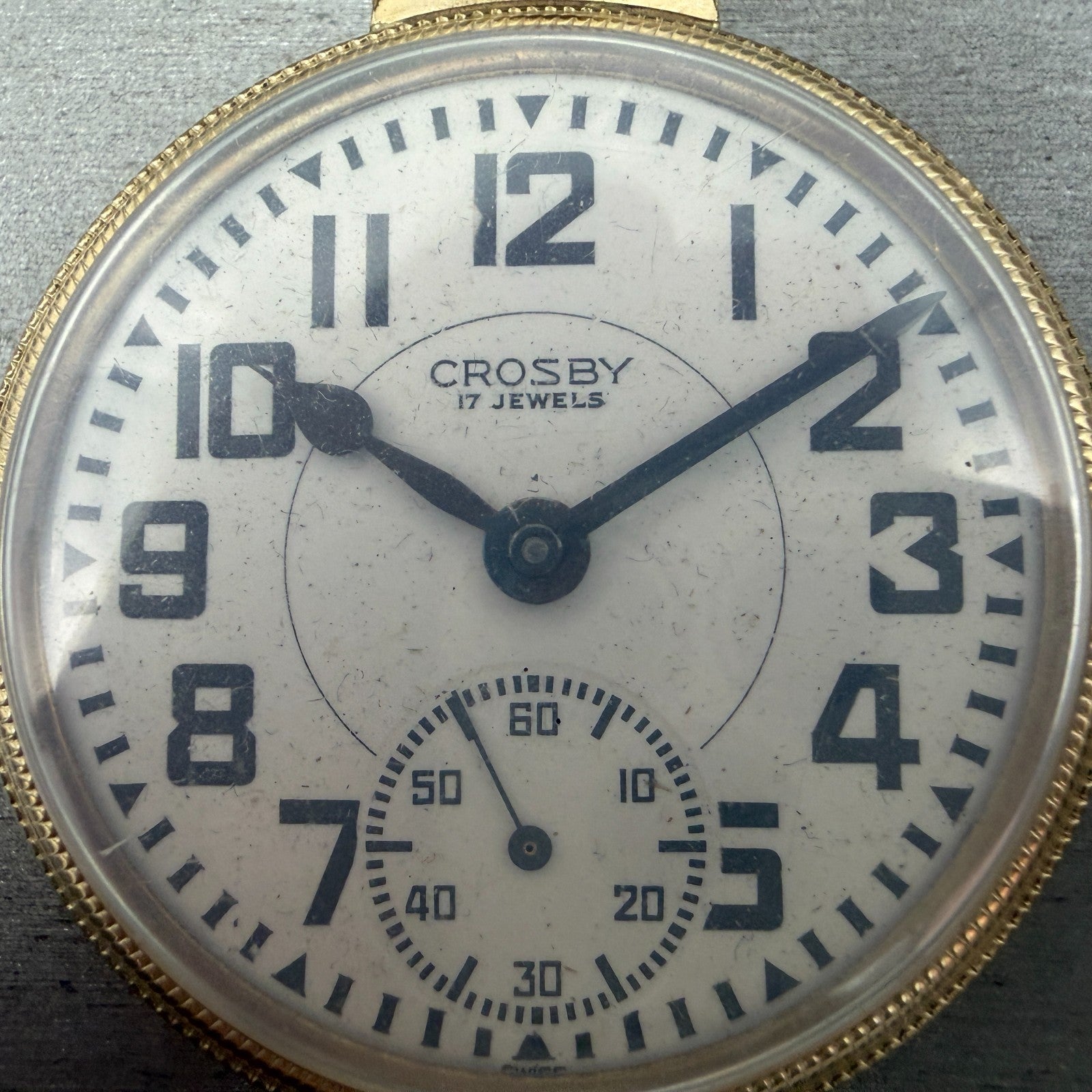 Crosby Pocket Watch 50mm White Dial Gold Plated Manual Wind 17 Jewels PARTS2