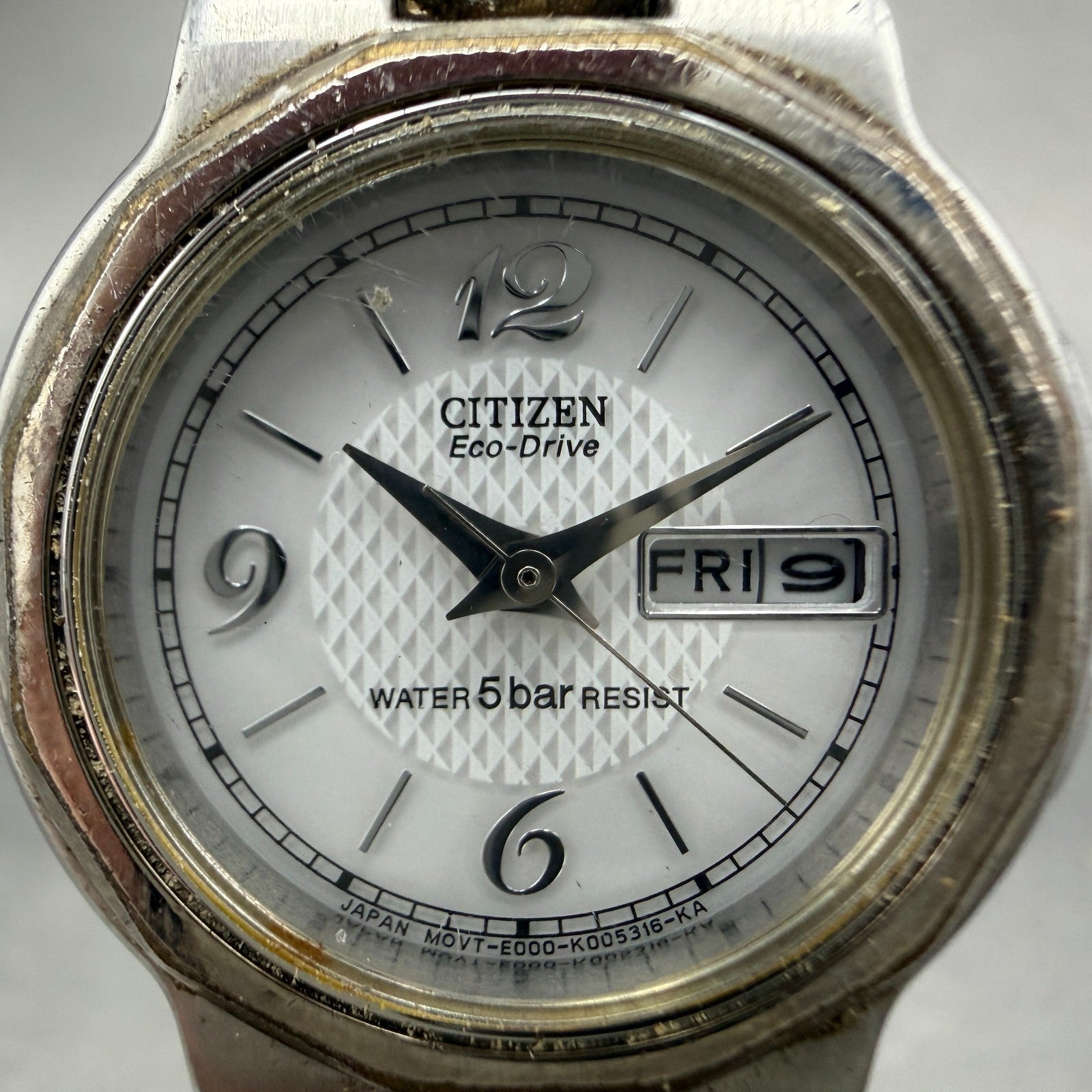 Citizen Eco-Drive Watch Women 26mm Gray Dial Steel Daydate E000-K003342 Runs1