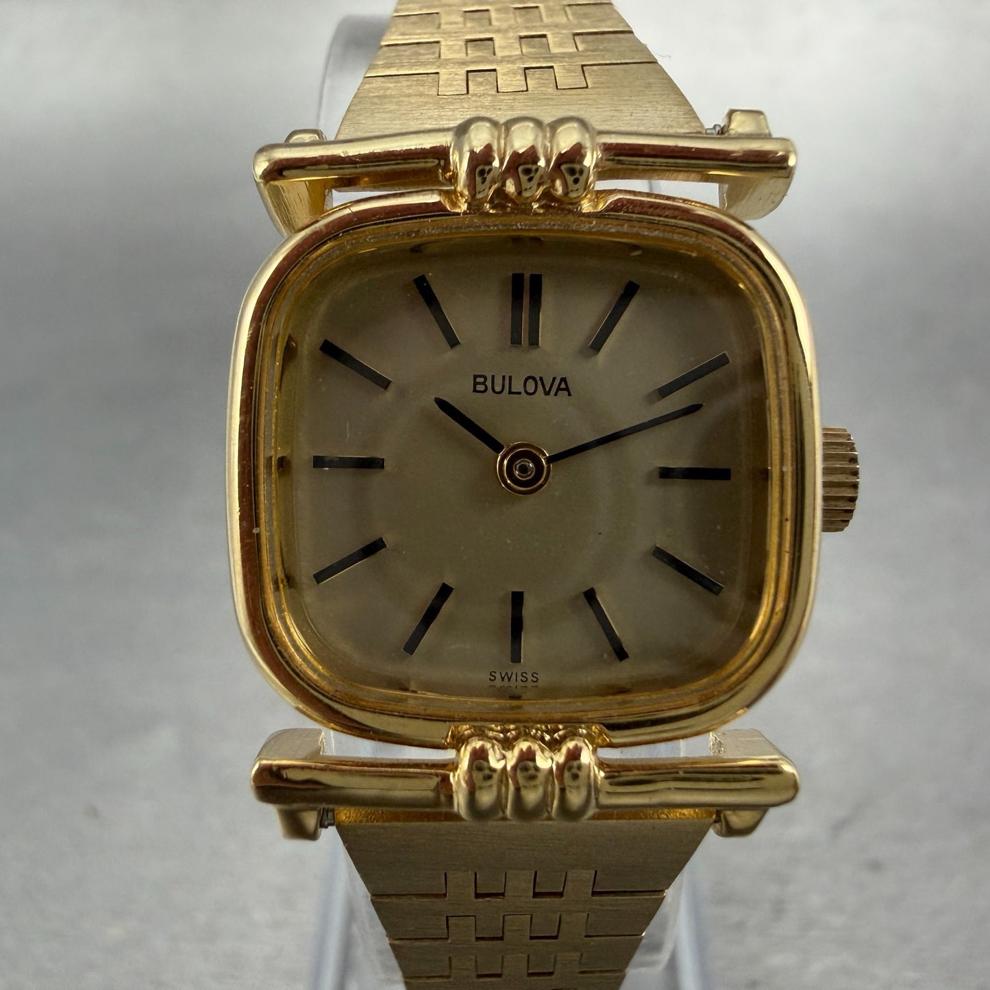 Bulova Watch Women 20mm Champagne Dial Gold Tone Rectangle Manual 7N07-001A Runs1