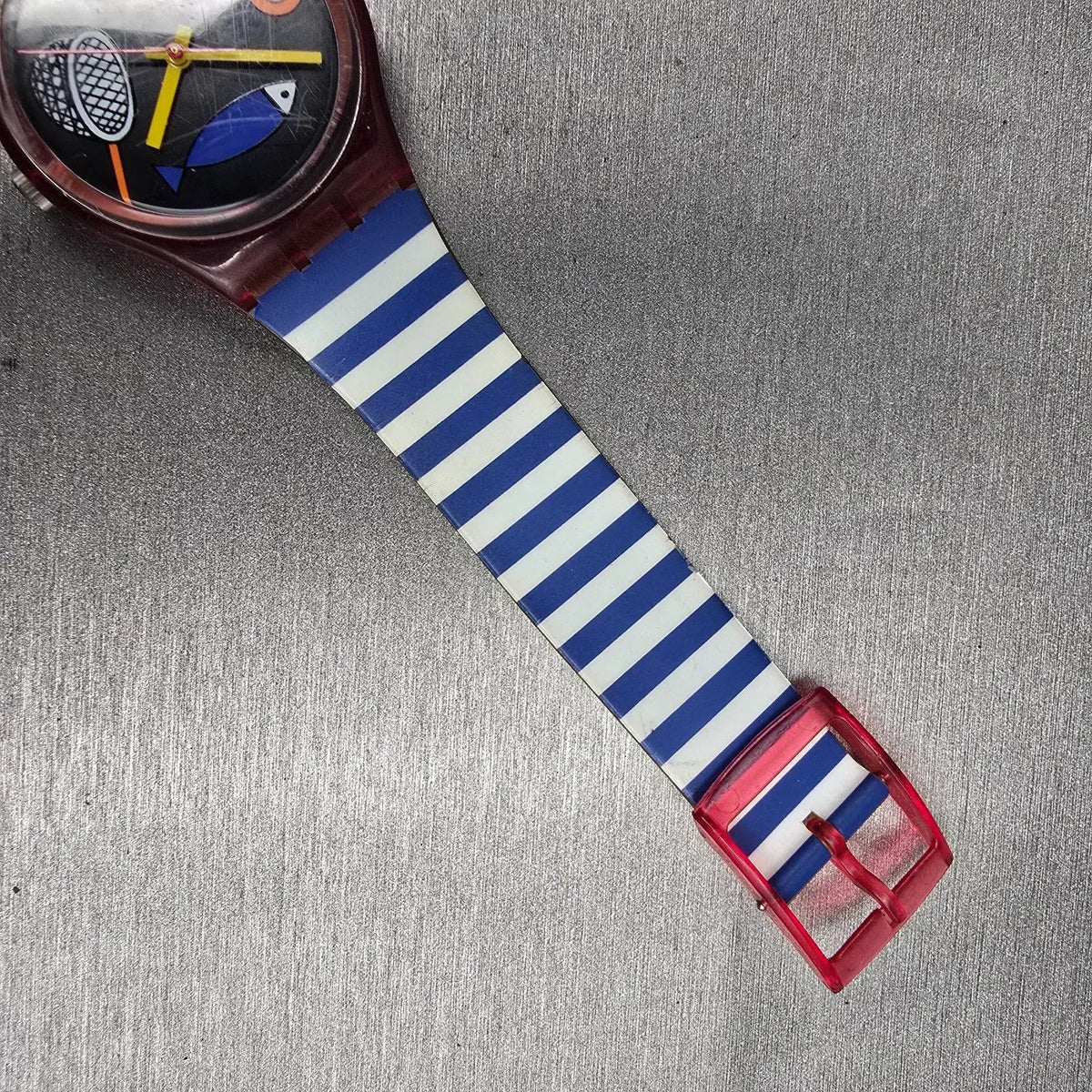 Swatch Fritto Misto Watch Men 34mm Black Dial Red Case Round GR114 New Battery8