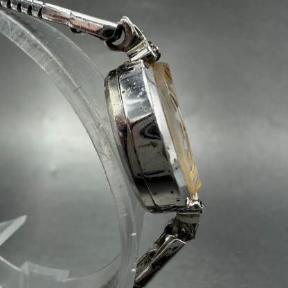 Citizen Rhone Watch Women 15mm Silver Dial White Gold Plated Oval Manual Runs AB3
