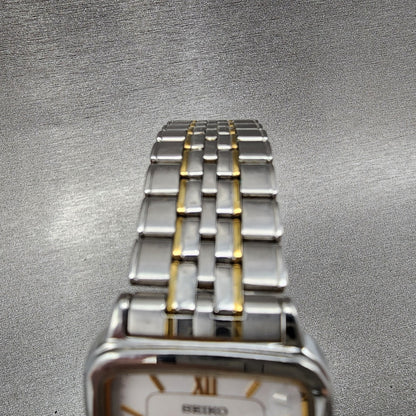 Seiko Spirit Tank Watch Men 28mm White Dial two Tone 7n01-5210 New Battery