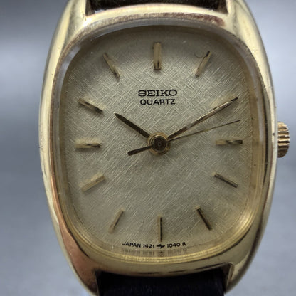 Seiko Watch Women 19mm Champagne Dial Gold Tone Rectangle 1421-5620 New Battery1