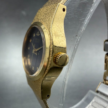 Seiko Watch Women 20mm Black Dial Gold Tone Round 8Y21-0020 New Battery VTG 6892