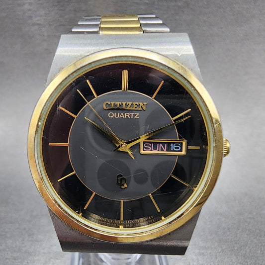 Citizen CQ Watch Men 34mm Black Dial Two Tone Daydate Round 6101-T15588 New Batt