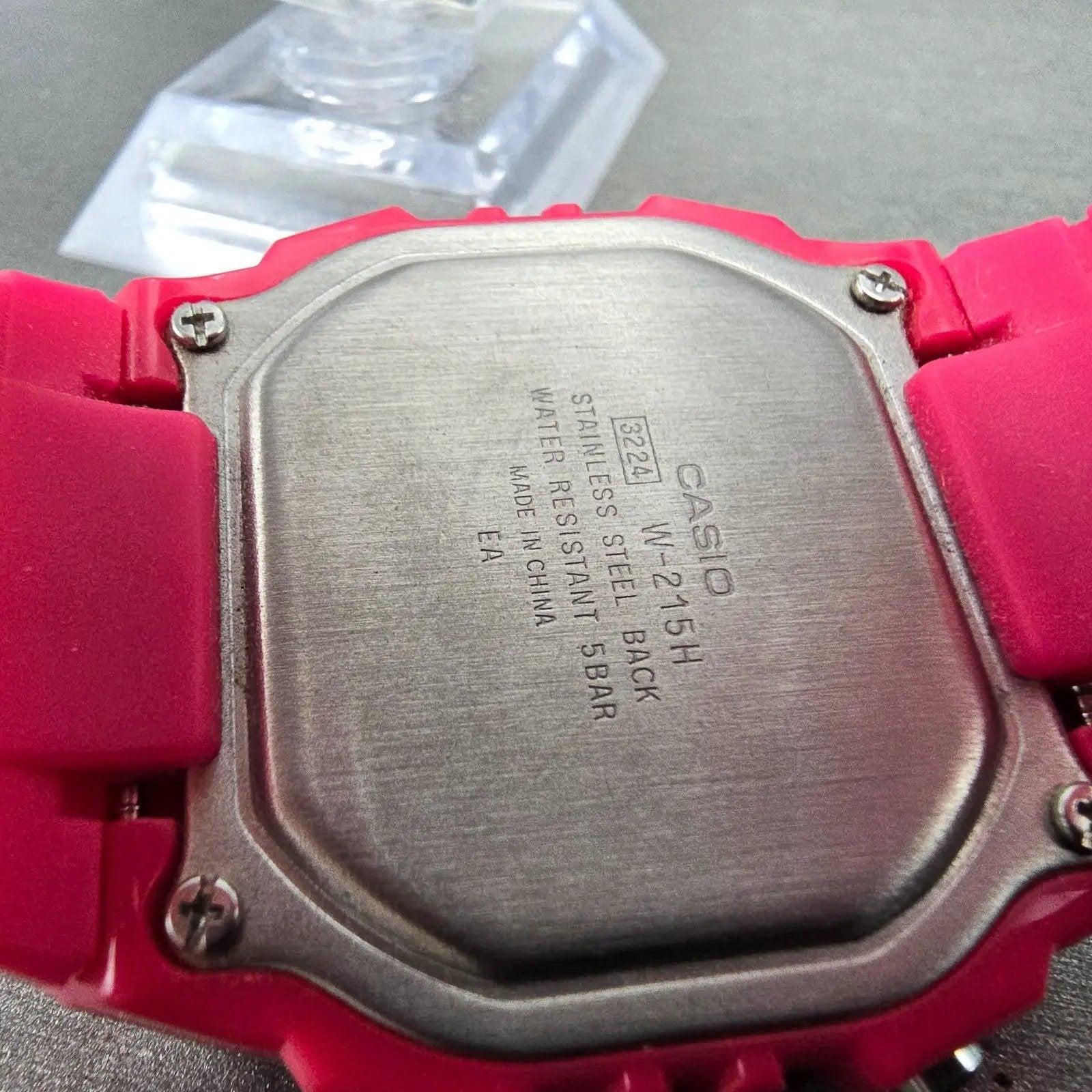 Casio W-215H Watch Men 40mm Pink Alarm Chronograph Daydate Rectangle New battery9