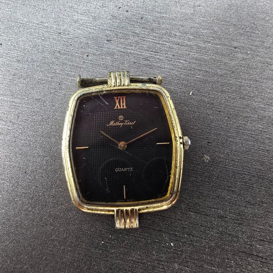 Mathey Tissot Watch Men 27mm Black Dial Gold Tone Hexagon New Battery Vintage0
