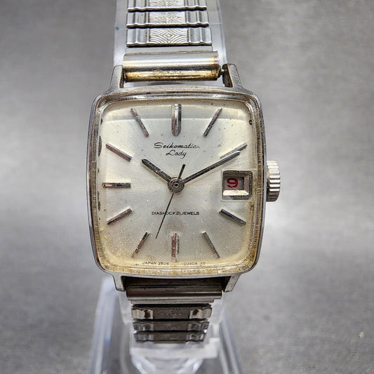 Seiko Matic Lady Watch Women 19mm White Dial Stainless Steel Rectangle Runs0