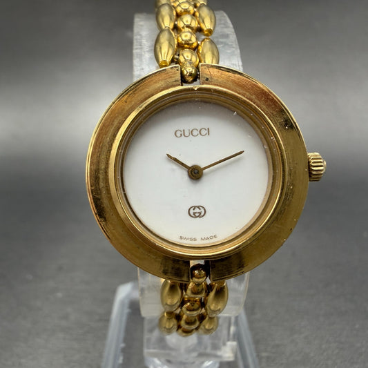 Gucci 1100L Watch Women 26mm White Dial Gold Plated Round Bezel VTGPARTS0