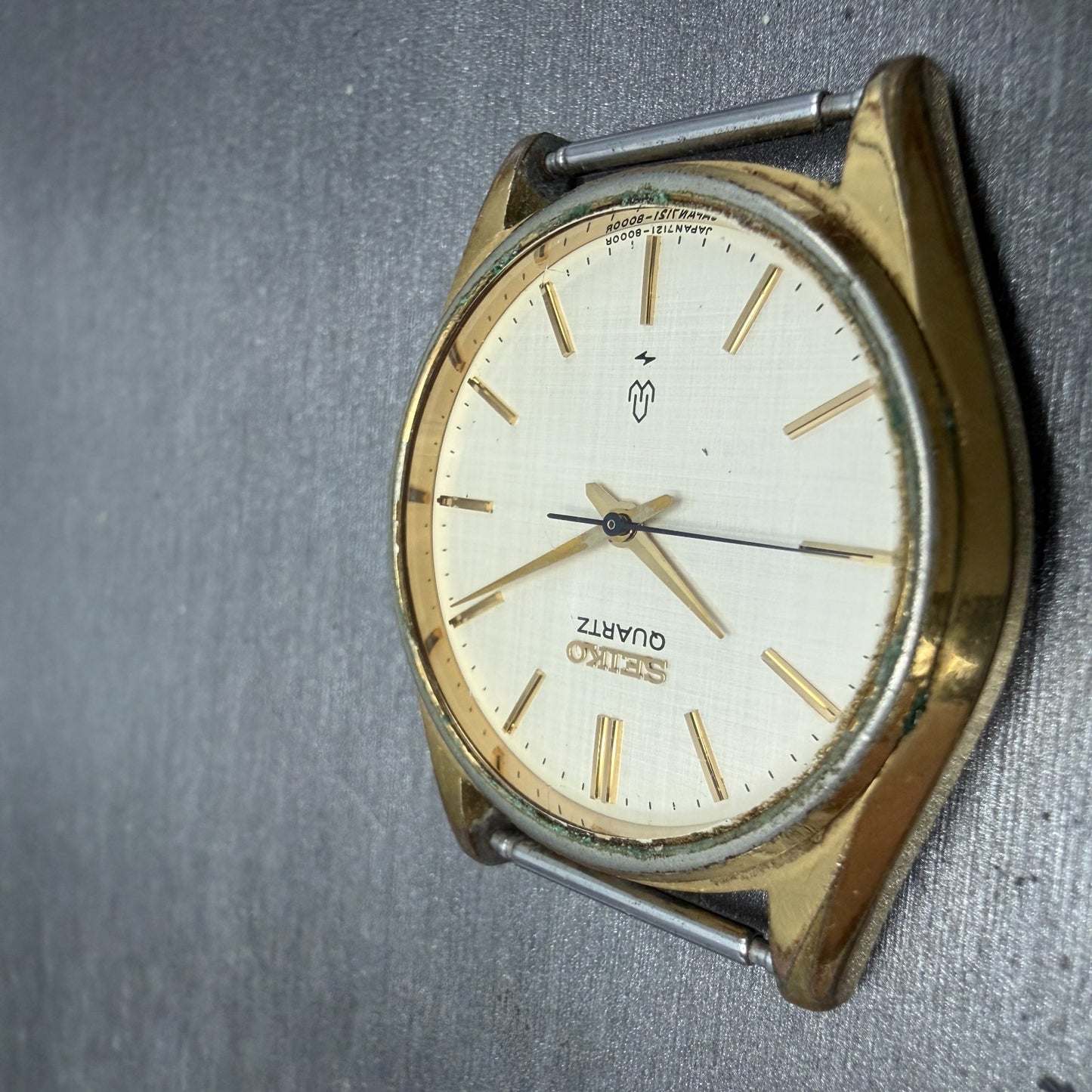 Seiko Watch Men 36mm Champagne Dial Gold Tone Round 7121-8000 New Battery VTG3
