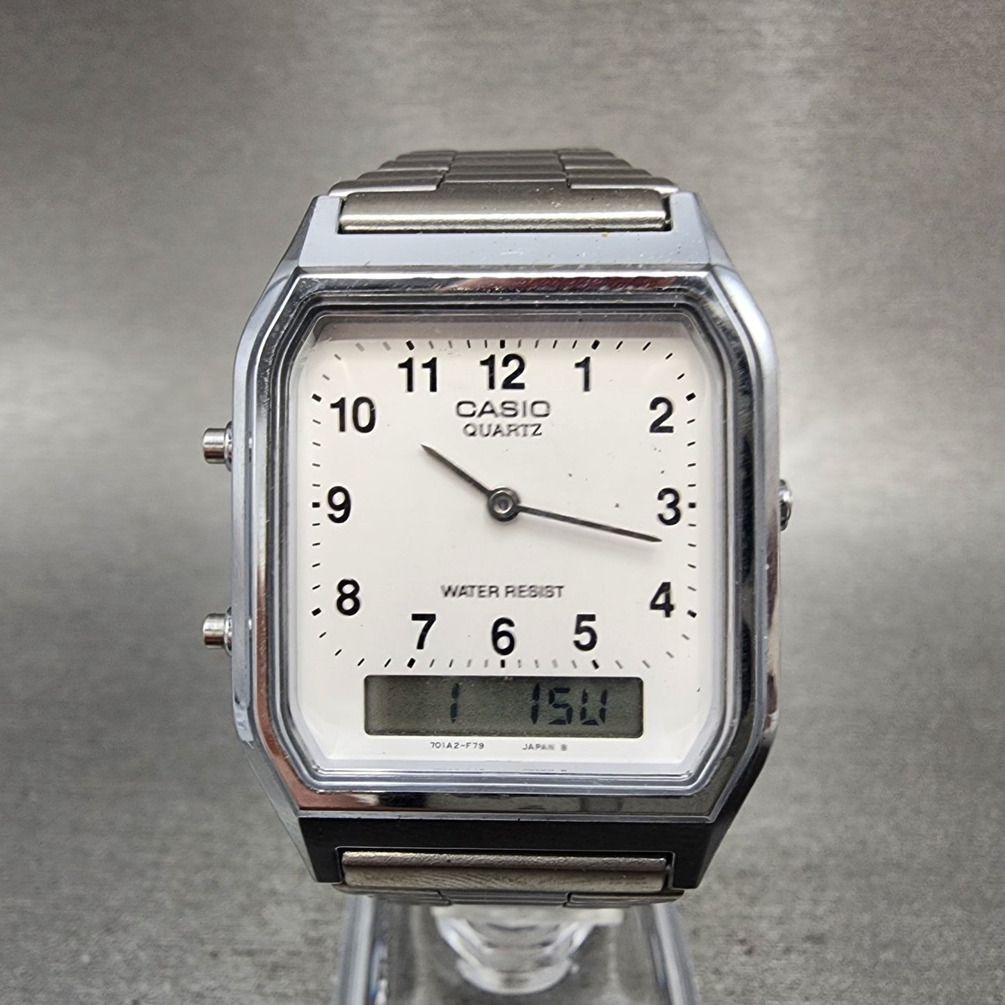 Casio AQ230 Watch Men 30mm White Dial Silver Tone Alarm Chrono New Battery0