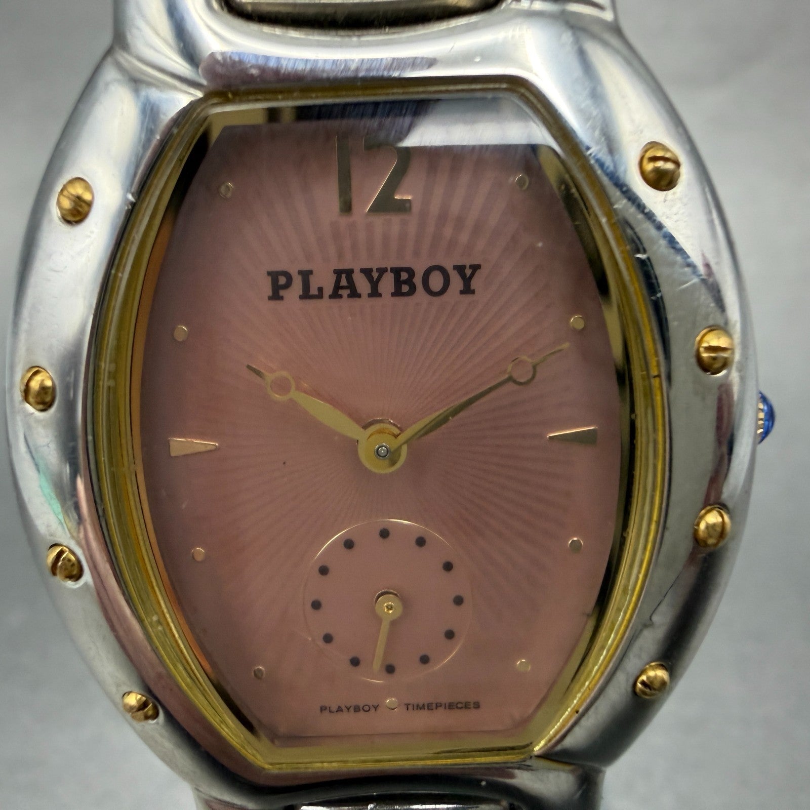 Playboy Watch Unisex 29mm Pink Dial Silver Tone Oval Small Seconds New battery1