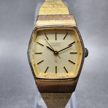 Citizen CQ Watch Women 20mm Champagne Dial Gold Tone Hexagon New Battery0