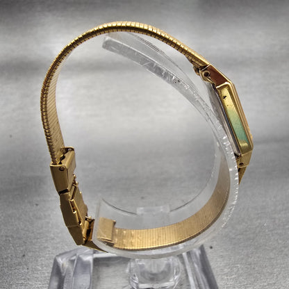 Seiko Watch Women 12mm Gold Dial Gold Tone Rectangle 2E20-6479 New Battery VTG8