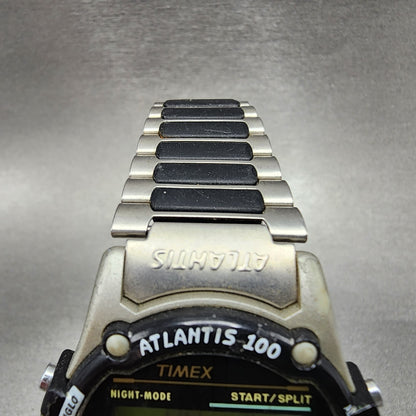 Timex Atlantis 100 Watch Men 40mm Digital Silver Black Tone Round New BatteryD67