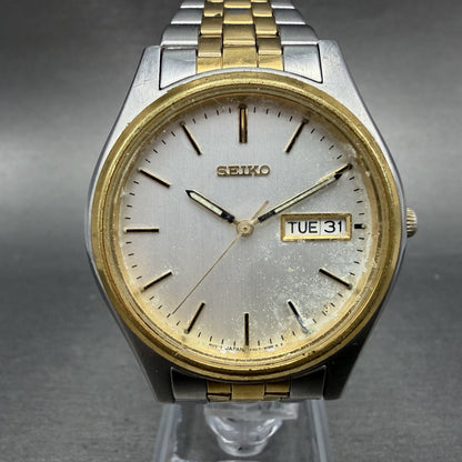 Seiko Watch Men 37mm Silver Dial Two Tone Daydate Round 7N43-9048 New Battery UL0